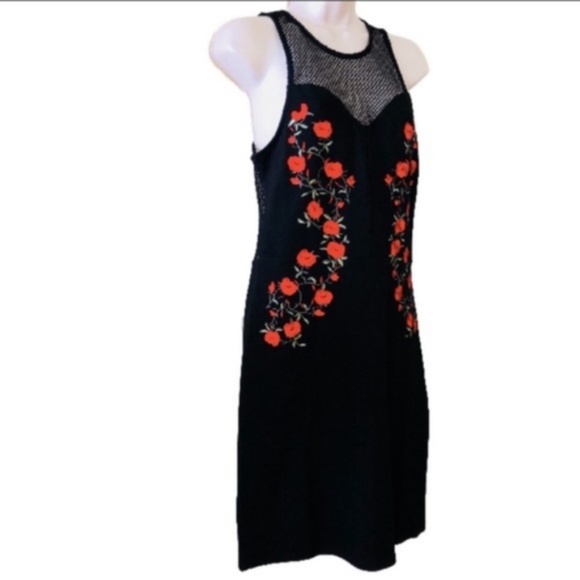 DEREK HEART Black Red Floral Fishnet Dress Large - Picture 2 of 4